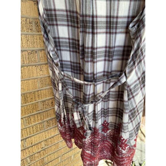 Johnny Was Womens Large Plaid Duster Embroidered Sleeveless Long Vest Top Tunic - Picture 4 of 8